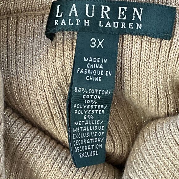 NWT RALPH LAUREN Gold Glitter Knit Long Sleeve Turtle Neck Sweater SIZE 3X - Picture 3 of 14